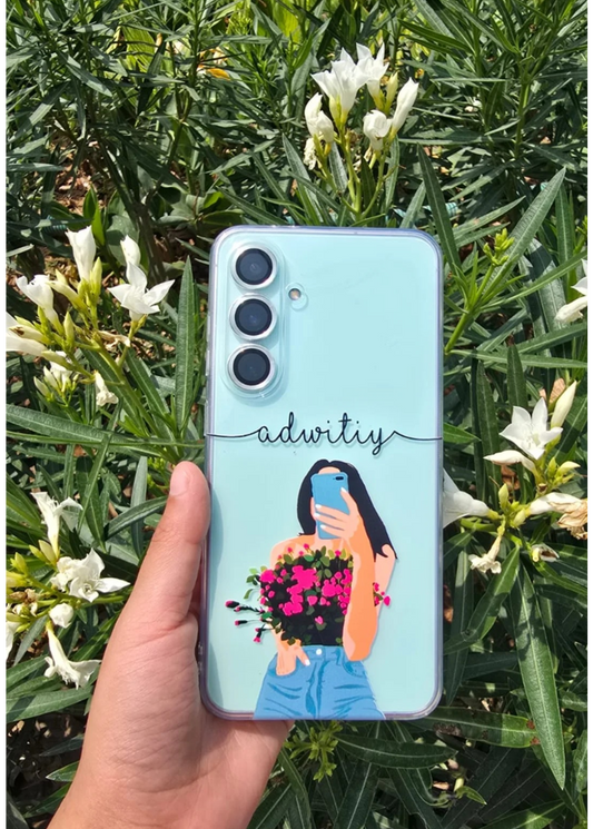 personalized floral girl phone case with name aesthetic transparent cover bouquet design