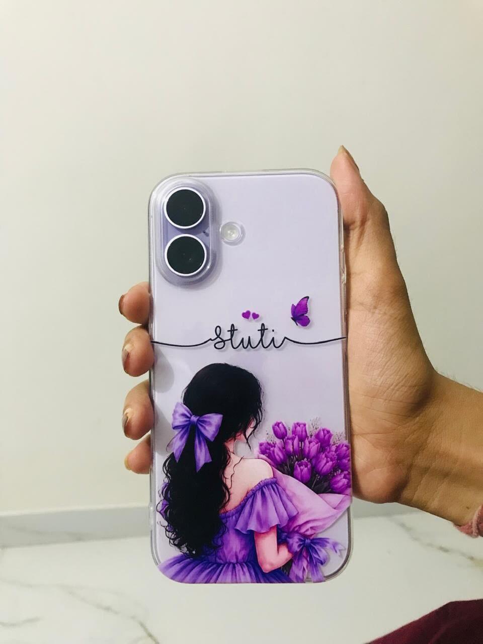 Personalized Name Purple Girl Phone Case with Custom Floral Design for iPhone and Android Models