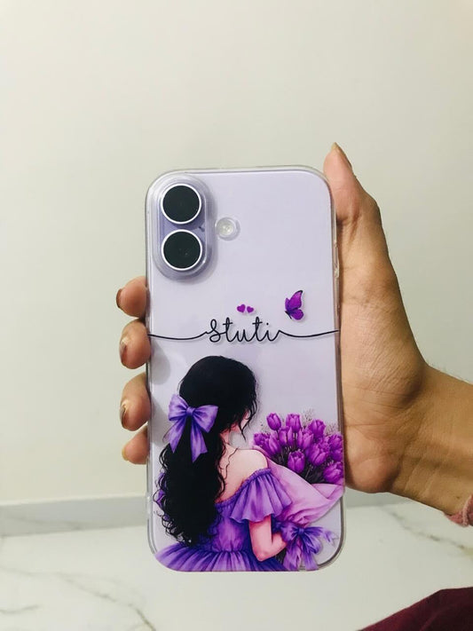 Personalized Name Purple Girl Phone Case with Custom Floral Design for iPhone and Android Models