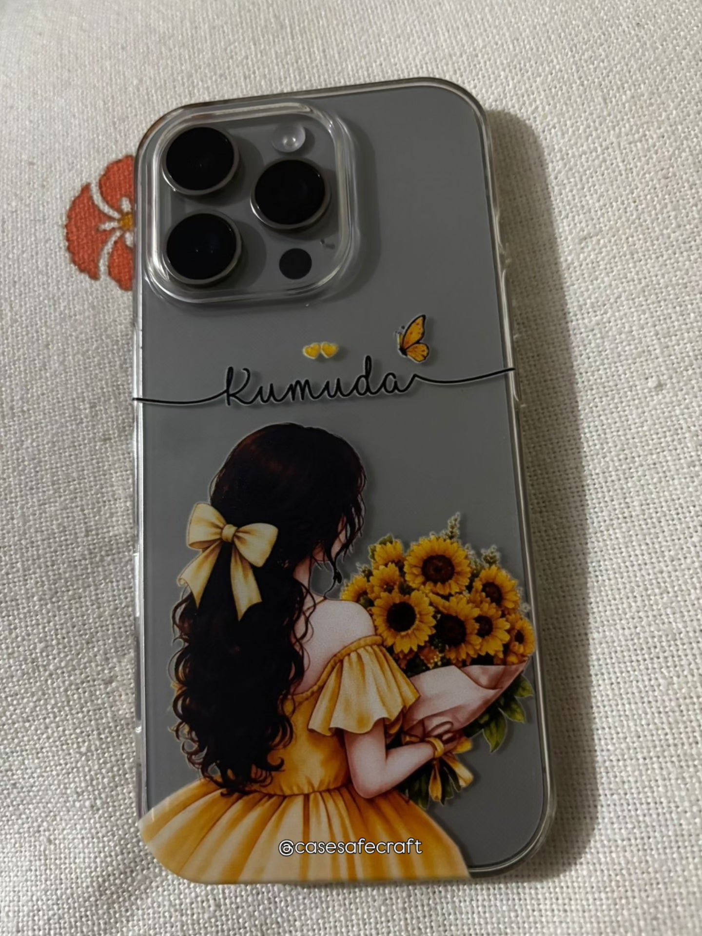 Personalized Name Sunflower Girl Transparent Phone Case for iPhone and Android Models