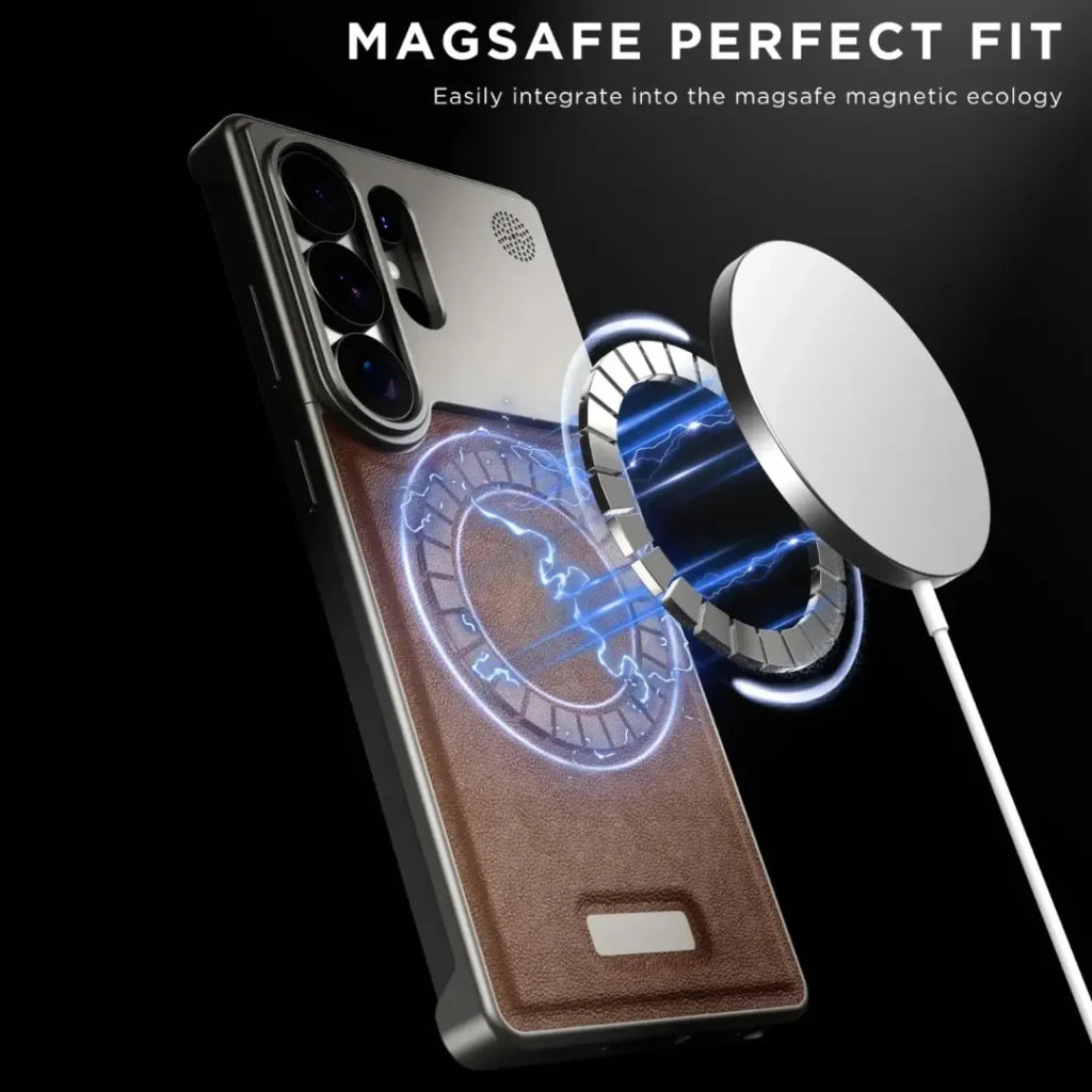 Samsung Galaxy S26 Ultra brown leather aluminum case – NJOYNY premium cover